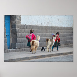Póster Mujeres y Alpacas, Cusco, Perú