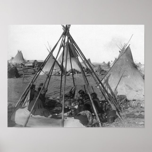 Póster Mujeres y niños de Oglala dentro de Tipi (Frente)