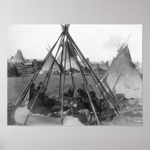 Póster Mujeres y niños de Oglala dentro del tipi