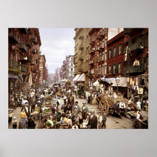 Póster Mulberry Street c1900 USA - Nueva York vintage