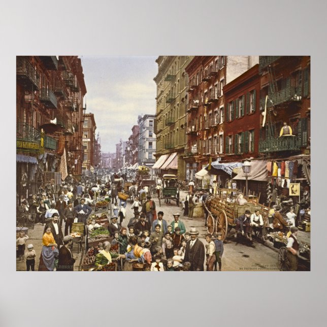 Póster Mulberry Street Market New York City 1900 (Frente)