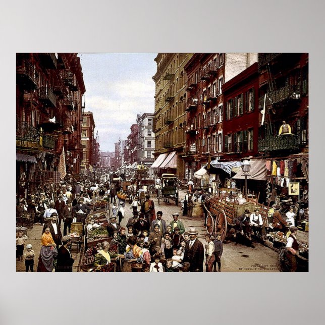 Póster Mulberry Street NYC alrededor de 1900 Canvas Print (Frente)