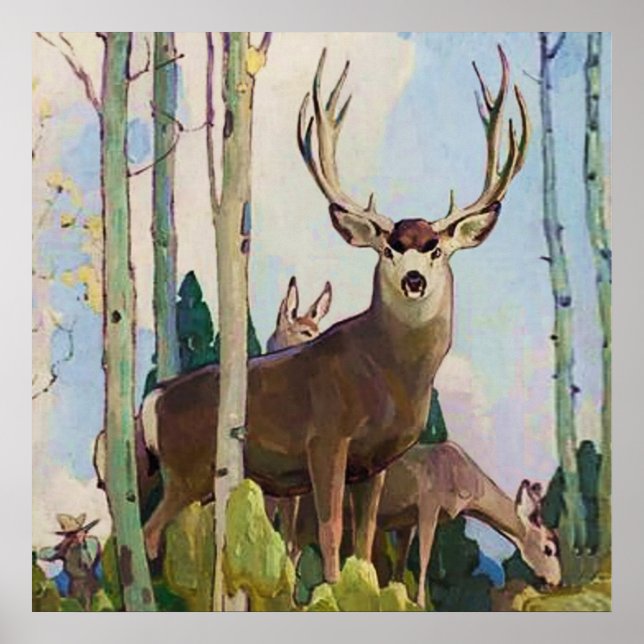 Póster “Mule Deer Buck and Doe” de W Herbert Dunton (Frente)