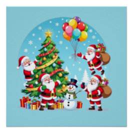 Póster **“Multi-Santa Christmas Fun – 3D Cartoon Transpar