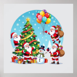 Póster **“Multi-Santa Christmas Fun – 3D Cartoon Transpar