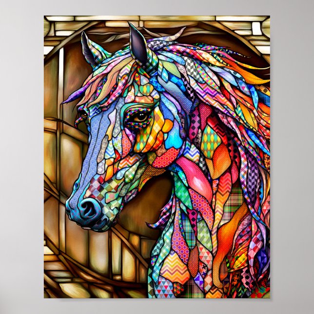 Póster Multicolor Estilo Mosaico de Cristal Manchado Caba (Frente)