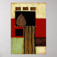 Multicolored Panel Painting with Brown Leaf