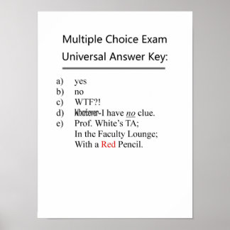Póster Multiple Choice Exam Universal Answer Key