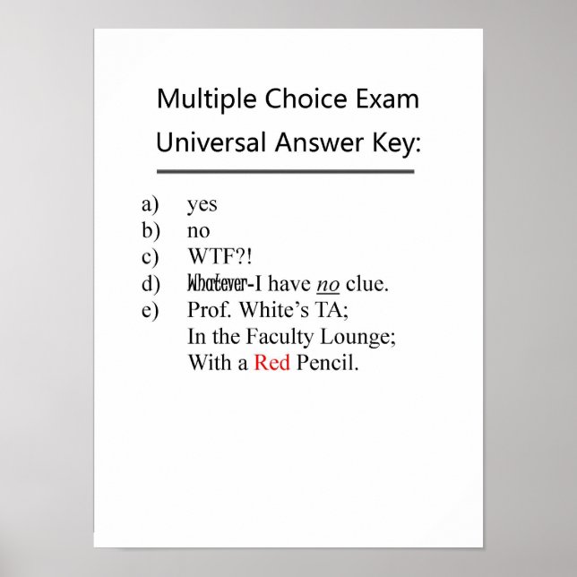 Póster Multiple Choice Exam Universal Answer Key (Frente)