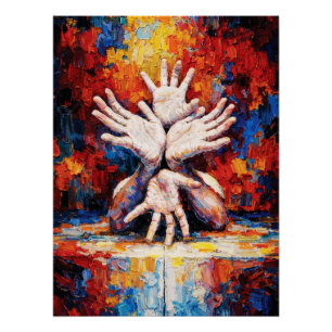 Póster Múltiples Manos Alzándose Expresivo Abstracto