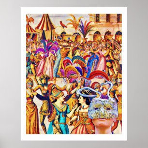 Póster Multitud celebrando el carnaval