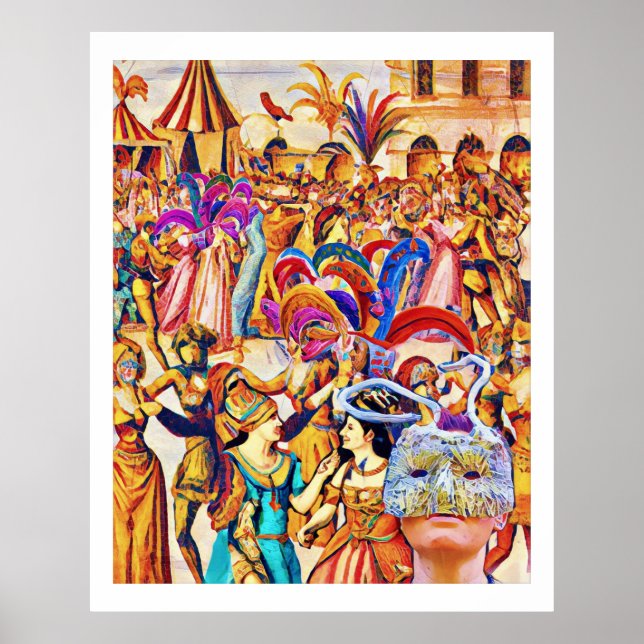 Póster Multitud celebrando el carnaval (Frente)