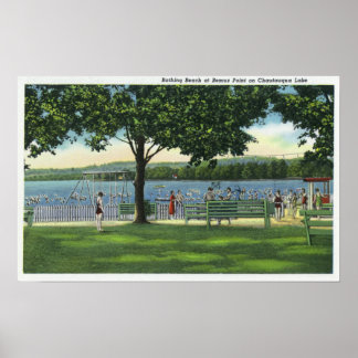 Póster Multitud en la playa y parque en Chautauqua