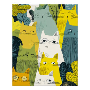 Póster Multitud felina - Gato quirky