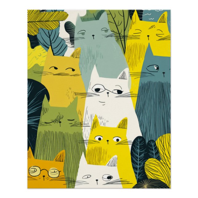 Póster Multitud felina - Gato quirky (Anverso)