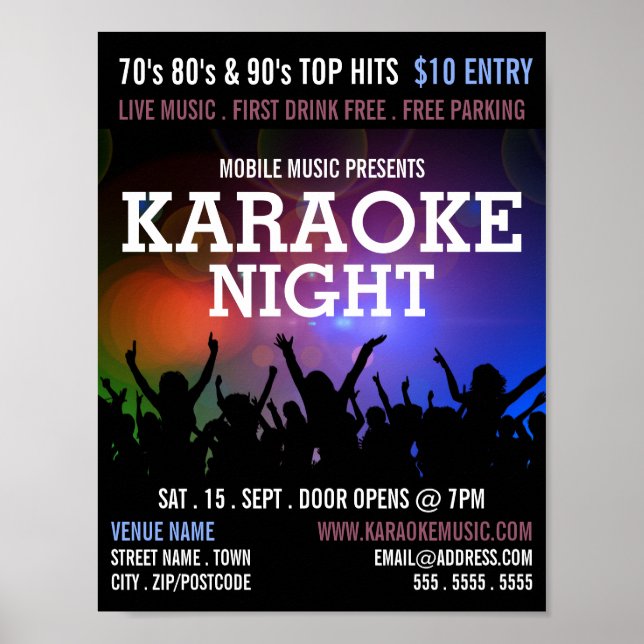 Póster Multitud fiesta, publicidad de eventos de Karaoke (Frente)