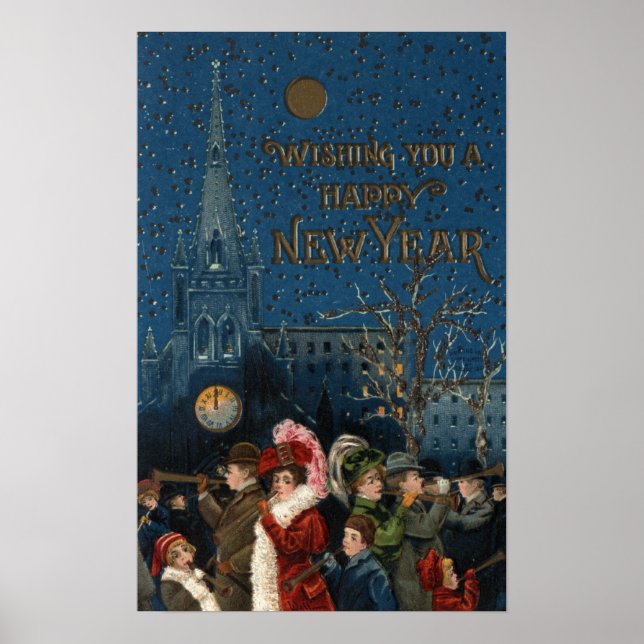 Póster Multitud Soplando Cuernos (Frente)