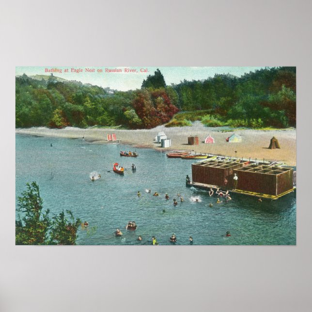 Póster Multitudes nadando en el río ruso (Frente)