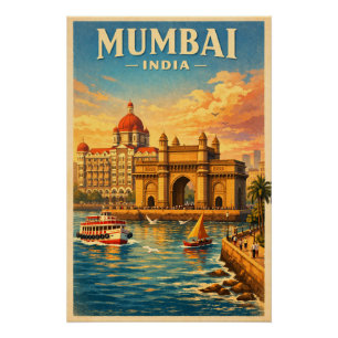 Póster Mumbai, India, en un clásico retro