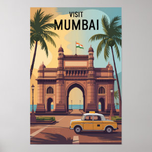 Póster Mumbai India Puerta de la India Ilustración Viaje 