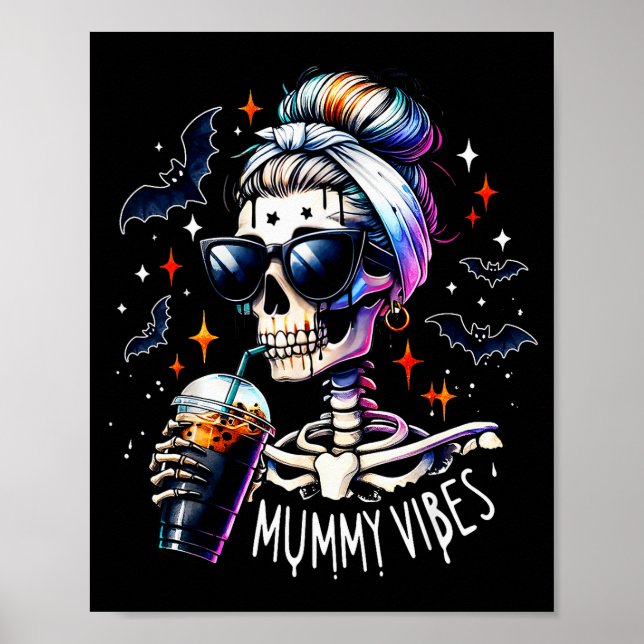 Póster Mummy Vibes Skeleton Coffee Mom Soky Season Hallow (Frente)