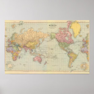 Póster Mundo compuesto en la proyección de Mercator