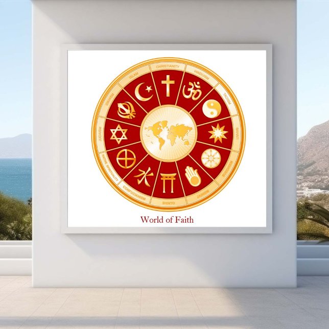 Póster Mundo de fe (Beautiful posters that highlight the global diversity of spiritual religions and beliefs.)