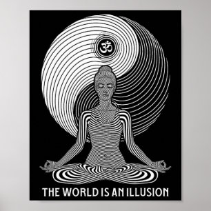 Póster Mundo de Yoga Ilusión Yin Yang Zen Chica Meditació