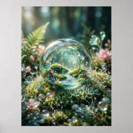 Póster Mundo en miniatura dentro de una gota de rocío