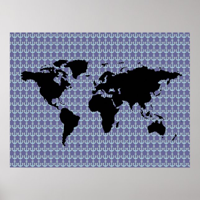 Póster mundo negro / patrón de anclajes (Frente)