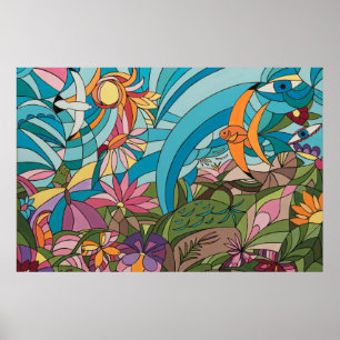 Póster Mundo tropical estilo vidrio emplomado