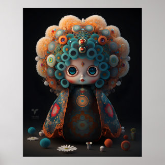 Póster Muñeca Anime colorida 3D - Takashi Murakami