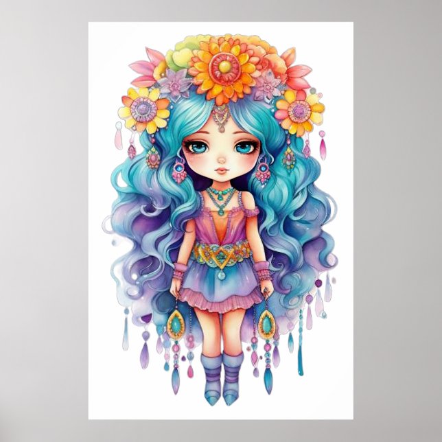 Póster Muñeca Chica con Poster de flores amarillas (Frente)