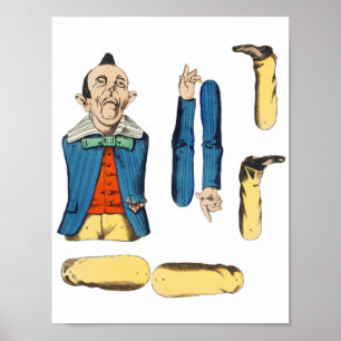 Póster muñeca de papel de anciano extraño cortada