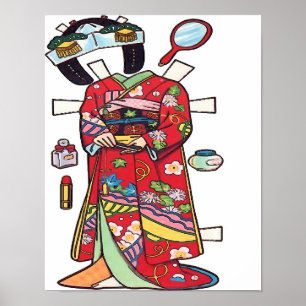 Póster Muñeca de papel, kimono cortado