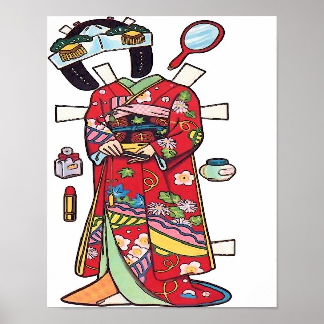 Póster Muñeca de papel, kimono cortado (Frente)