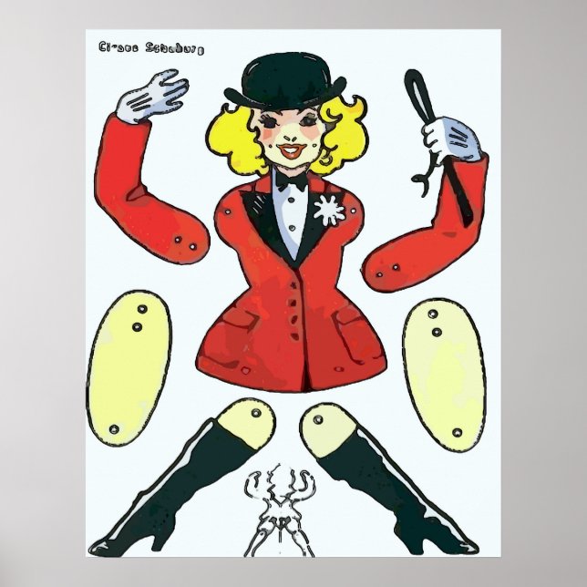 Póster Muñeca de papel, mujer jinete ecuestre (Frente)