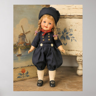 Póster Muñeca de porcelana antigua en un entorno holandés