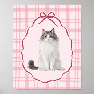 Póster Muñeca de trapo gata coquette rosa acuarela