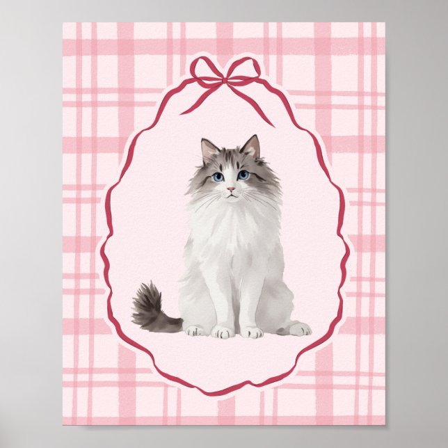 Póster Muñeca de trapo gata coquette rosa acuarela (Frente)