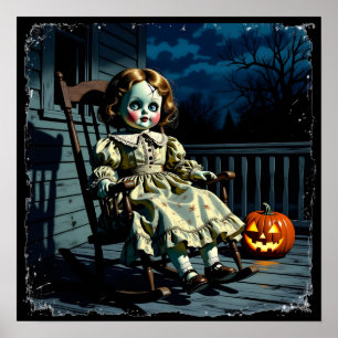 Póster Muñeca embrujada y calabaza de Halloween