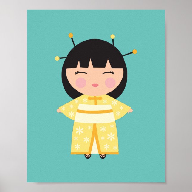 Póster Muñeca japonesa de Kimono Amarillo (Frente)
