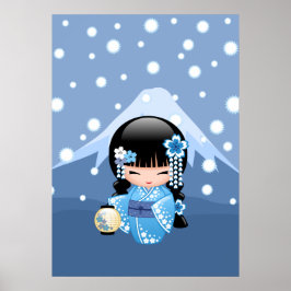 Póster Muñeca Kokeshi de invierno - Chica Geisha de la Mo