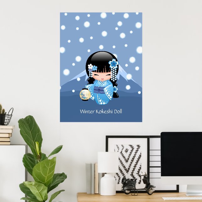 Póster Muñeca Kokeshi de invierno - Chica Geisha de la Mo (Oficina en casa)