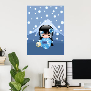 Póster Muñeca Kokeshi de Invierno - Geisha de la Montaña 