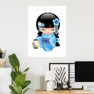 Póster Muñeca Kokeshi de Invierno - Geisha de Montaña Azu