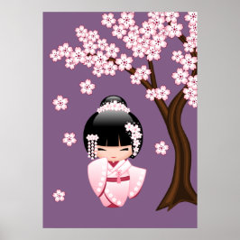 Póster Muñeca Kokeshi de Kimono Blanco - Chica Geisha Ado