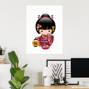 Póster Muñeca Kokeshi de Sakura - Muchacha Geisha en Melo