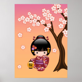 Póster Muñeca Kokeshi de Sakura - Muchacha Geisha en Melo