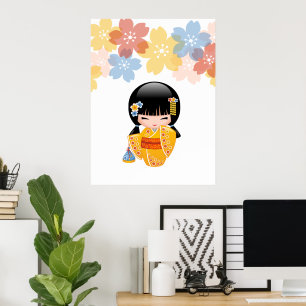 Póster Muñeca Kokeshi de Verano - Geisha con Kimono Amari